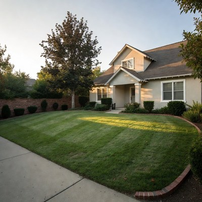Suburban House with Lush Green Lawn