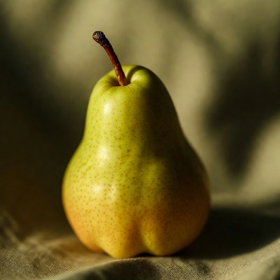 Ripe Green Pear on Fabric