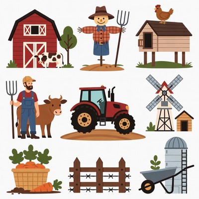 Farm Icons Illustration Set