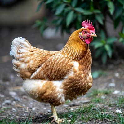 Brown hen standing in grass