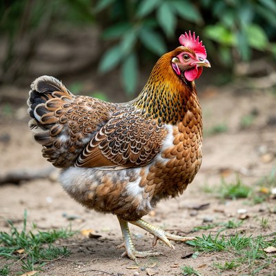Hen standing in green grass