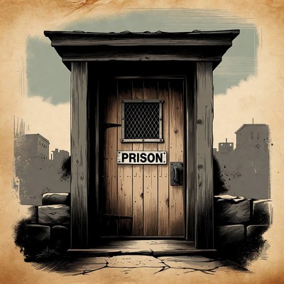 Old Wooden Prison Door Illustration