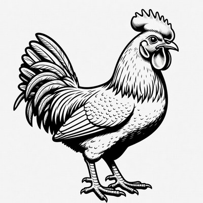 Black and white rooster illustration