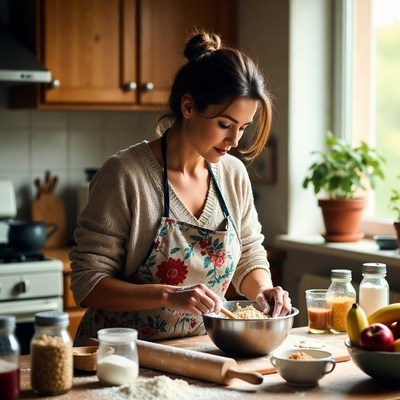 Woman baking in kitchen
