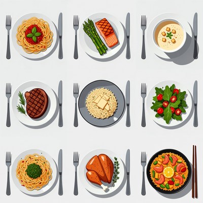 Assortment of Gourmet Meals on Plates