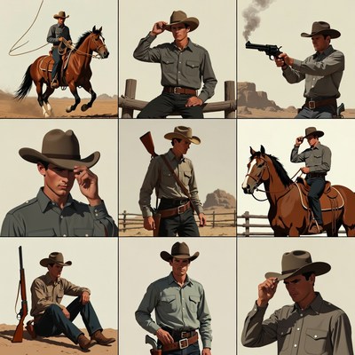 Cowboy Poses with Horse and Guns