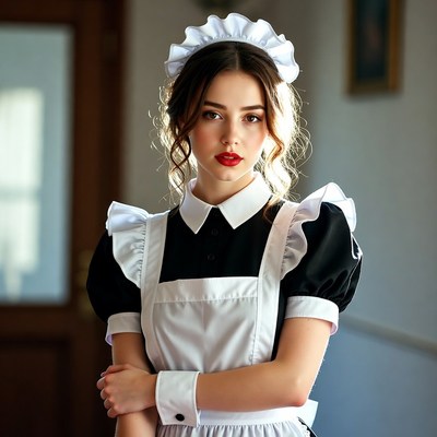 Woman in French maid outfit