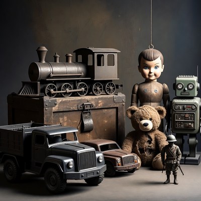 Vintage Toy Train Robot Bear Soldier