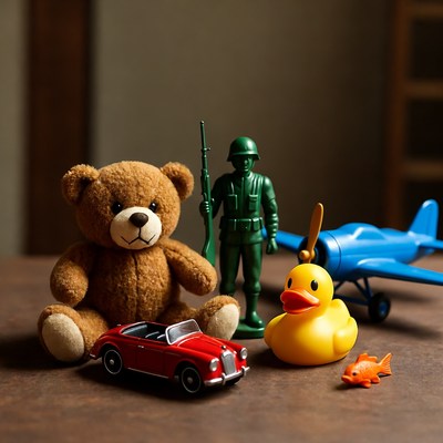 Children's toys on wooden table
