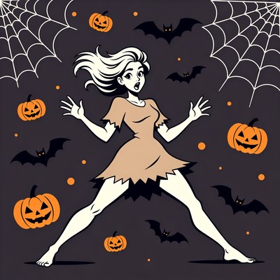 Blonde Woman in Halloween Illustration