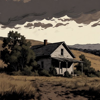 Old abandoned house under stormy sky