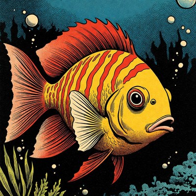 Vibrant Yellow Angelfish in Deep Sea