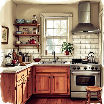 Cozy Wooden Kitchen Illustration