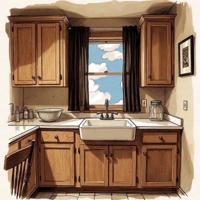 Cozy Wooden Kitchen Illustration