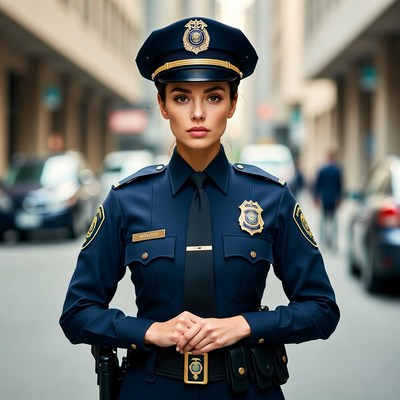 Female police officer on city street