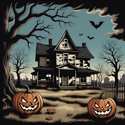 Haunted House with Jack-o-Lanterns