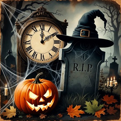 Halloween Pumpkin Clock Tombstone