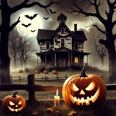 Haunted House with Jack-o-Lanterns