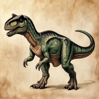 Roaring Green Carnotaurus Dinosaur Illustration
