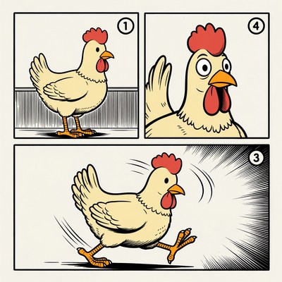 Cartoon Chicken Running Comic Panels