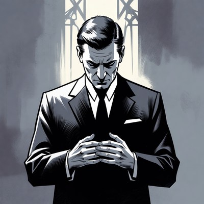 Man in suit clasping hands