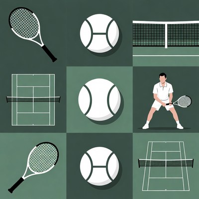Tennis Player with Rackets and Balls