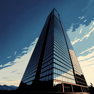 Tall Skyscraper Building at Sunset