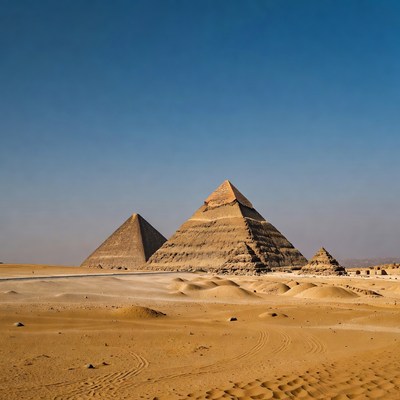 Giza Pyramids in Desert Landscape