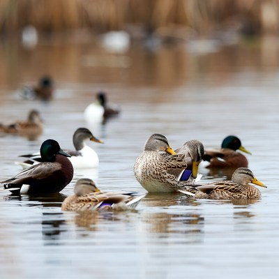 Group of ducks swimming in water