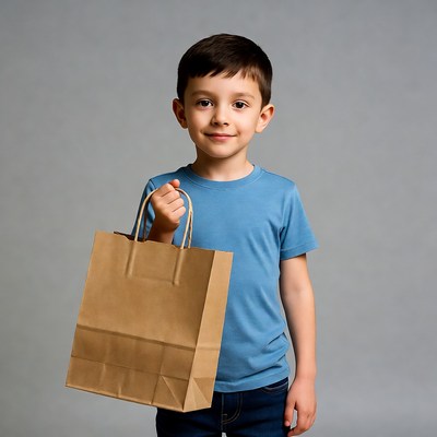 Boy holding brown paper bag
