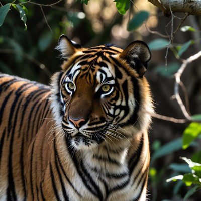 Tiger staring in green foliage