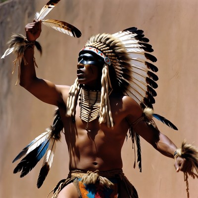 Indigenous man dancing with feathers