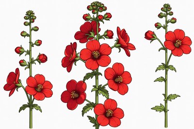 Red Hollyhock Flowers Illustration