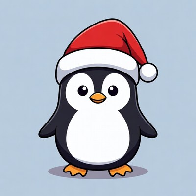 Cute Penguin Wearing Santa Hat