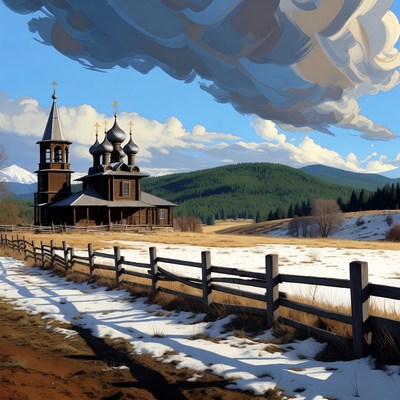 Russian Orthodox Church in Snowy Mountains