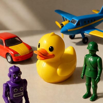 Yellow rubber duck with toys