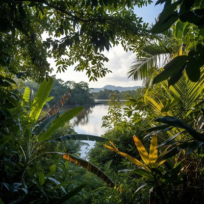 Jungle River Through Dense Foliage