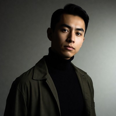 Asian man in green jacket