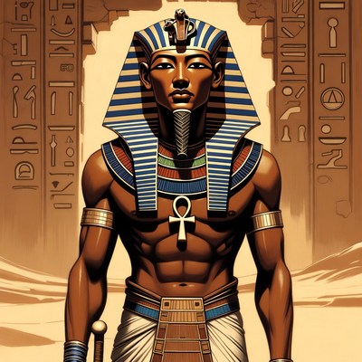 Muscular Pharaoh Standing in Temple