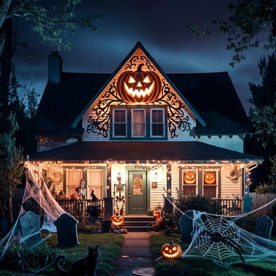 Halloween Haunted House with Pumpkins