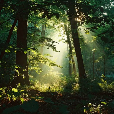 Sunlight Filtering Through Forest Trees