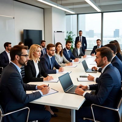 Business professionals in corporate meeting