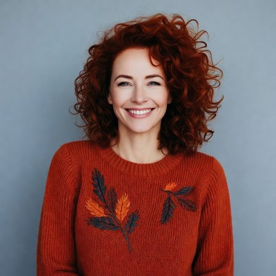 Smiling woman with red curly hair