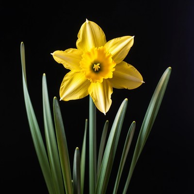 Yellow Daffodil on Black Background