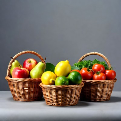 Fresh Fruits and Vegetables in Baskets