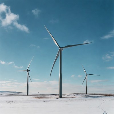 Wind Turbines in Snowy Field
