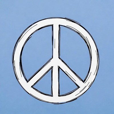 White peace symbol on blue background