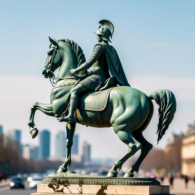 Bronze Equestrian Statue Man on Horse