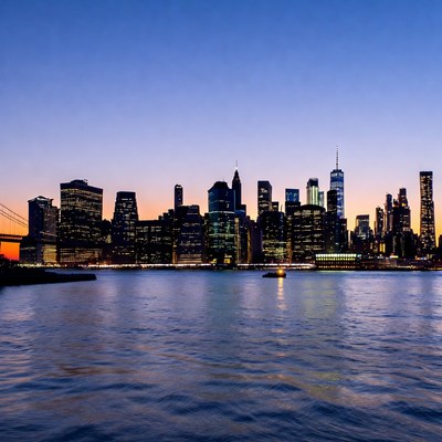 Manhattan Skyline Brooklyn Bridge Sunset