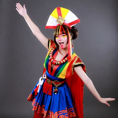 Asian woman in colorful traditional costume